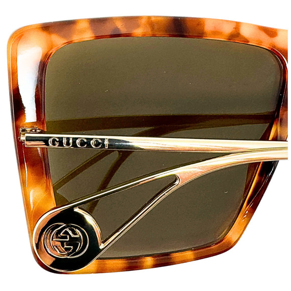 NWT Gucci GG LOGO‎ Oversize Square Sunglasses Brown Acetate Gold Wire Frames - Picture 2 of 16
